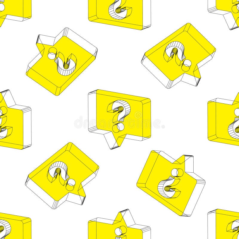 Vector seamless pattern with question mark on isometric yellow speech bubble on isolated background. Monochrome hipster background stock illustration