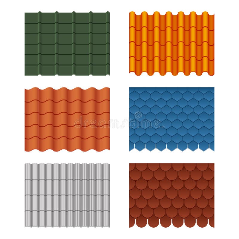 Vector seamless pattern set of roof tiles. Pictures isolate on white