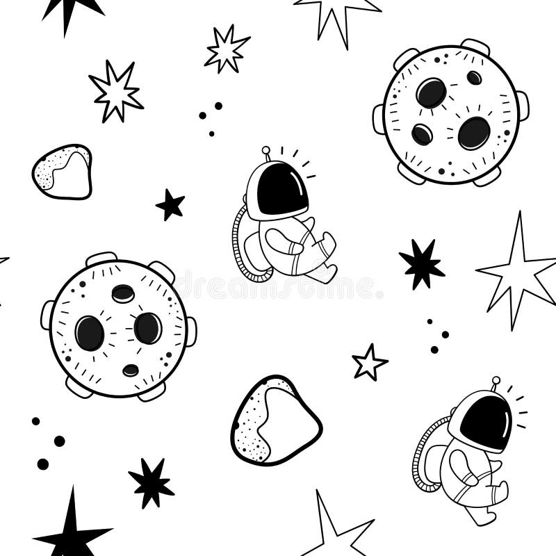 Vector Seamless Pattern with Space Elements. Doodle Style. Planets ...