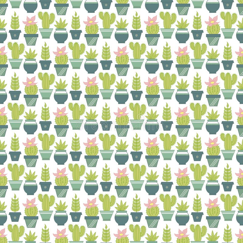 Vector seamless pattern with succulent plants and cactuses in po stock illustration Vector seamless pattern with succulent plants and cactuses in po stock illustration