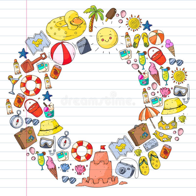 Vector seamless pattern with travel and beach icons. royalty free illustration Vector seamless pattern with travel and beach icons. royalty free illustration