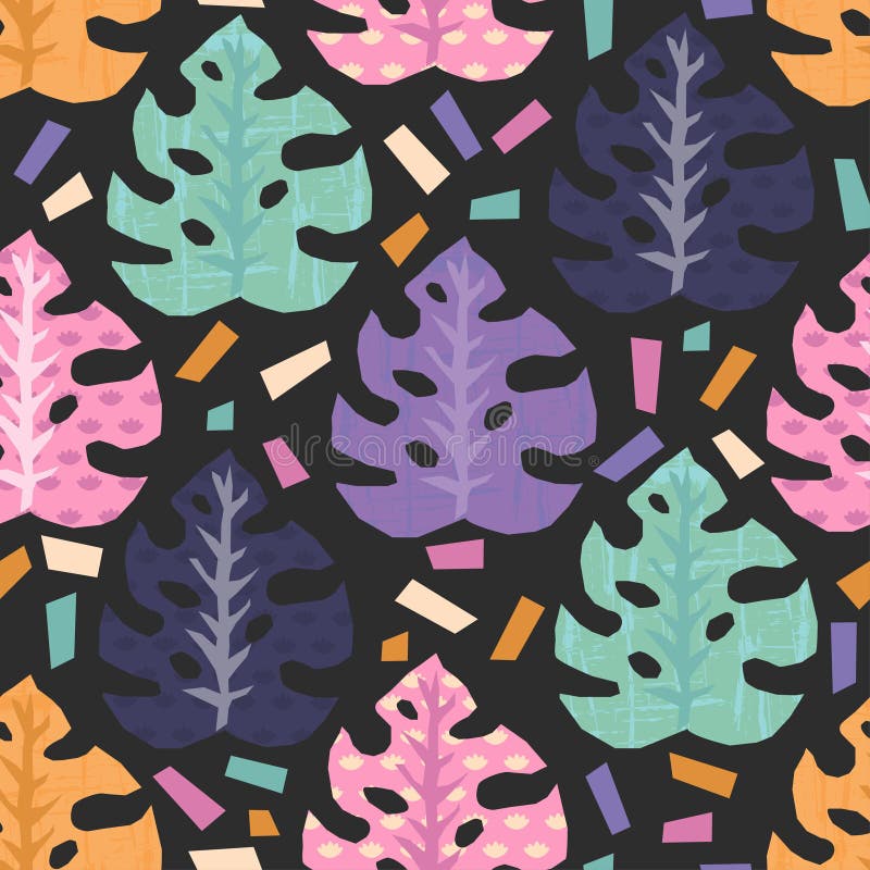 Vector seamless pattern with tropical jungle leaves. Hawaii, amazonia.