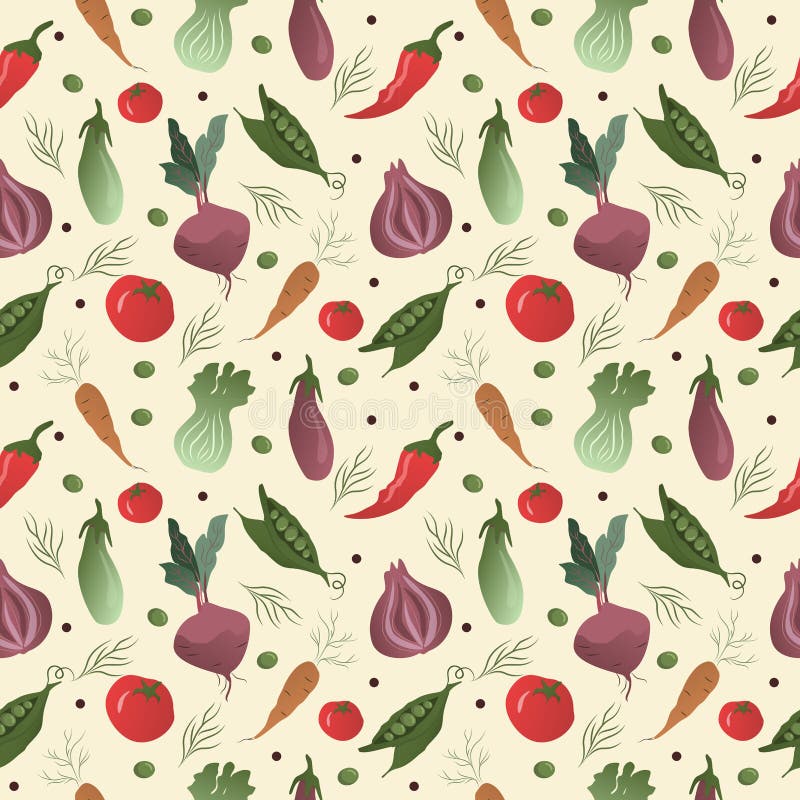 Vector Seamless Pattern with Vegetables on a Light Background for