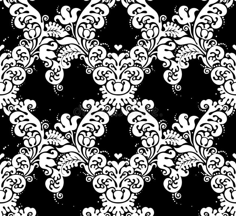 White and Black Floral Seamless Pattern. Stock Vector - Illustration of ...