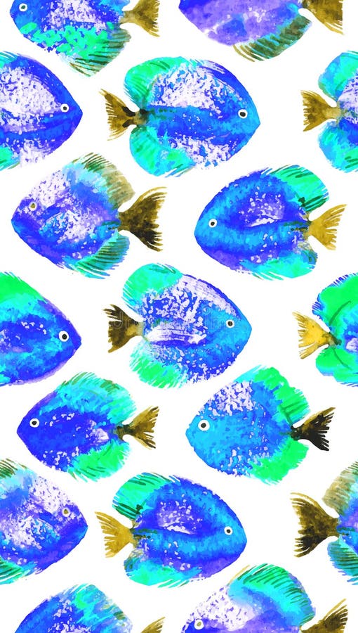 Vector seamless pattern with watercolor discus fish stock illustration