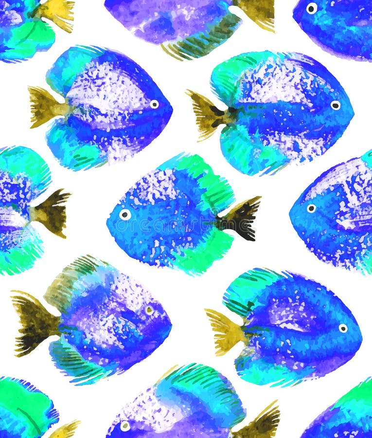 Vector seamless pattern with watercolor discus fish stock illustration
