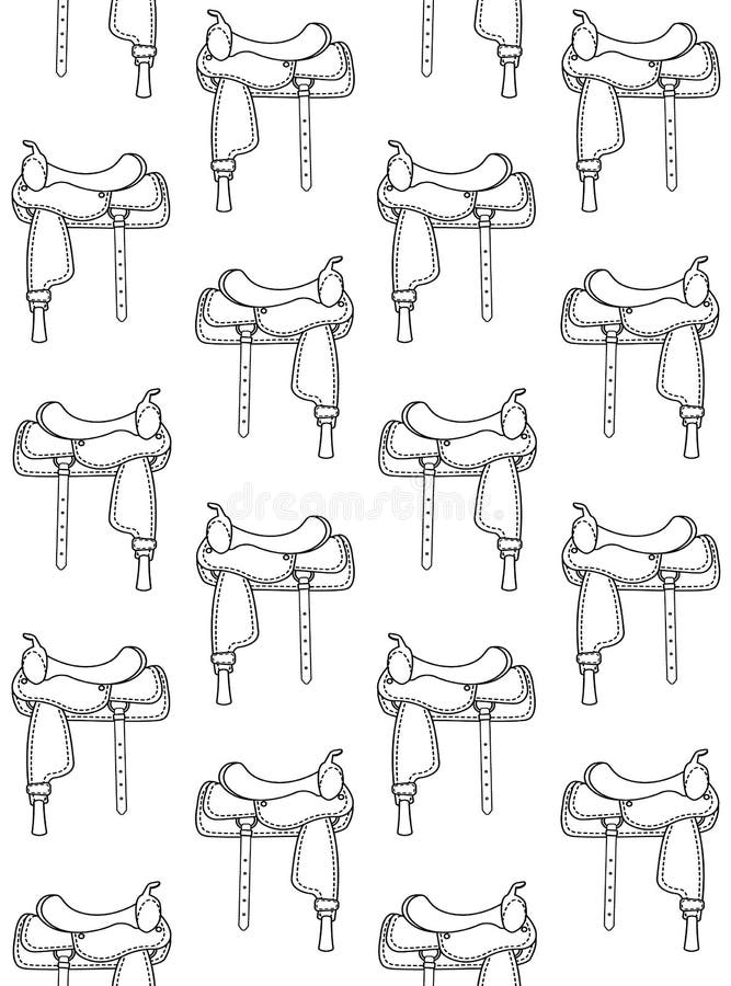 Vector Seamless Pattern of Western Horse Saddle Stock Vector