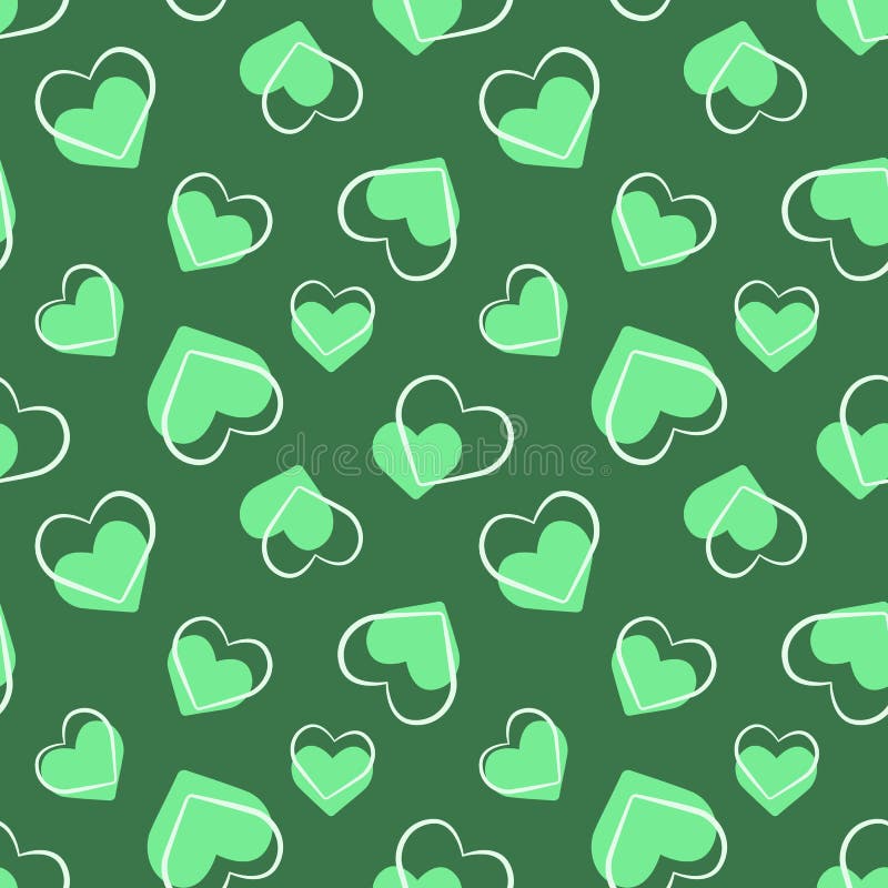 Vector Seamless Pattern with White and Mint Hearts on Green Background ...