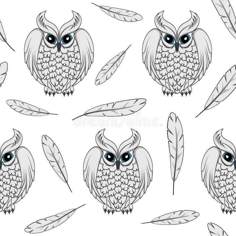 Download Vector Seamless Pattern With White Polar Owls And Feathers ...