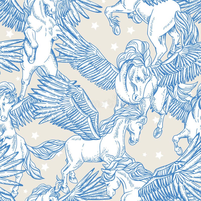 Vector Seamless Pattern of White Winged Pegasus Stock Vector ...