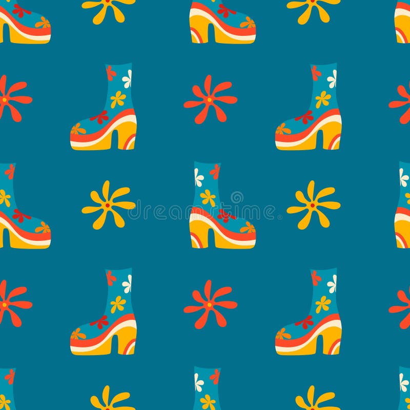Vector seamless patterns, groovy hippie backgrounds, Retro 70s psychedelic. Bright funky print. stock illustration