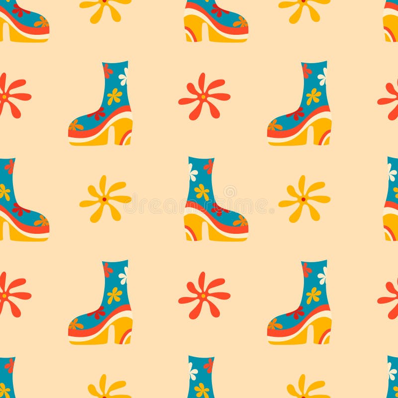 Vector seamless patterns, groovy hippie backgrounds, Retro 70s psychedelic. Bright funky print. royalty free illustration