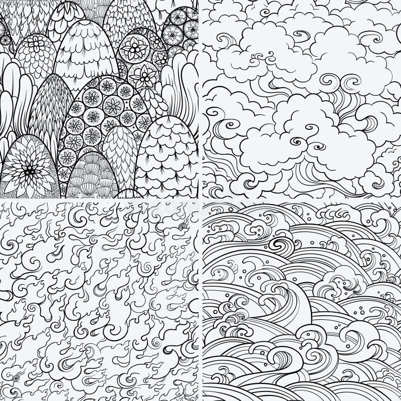 Vector seamless patterns with 4 nature elements