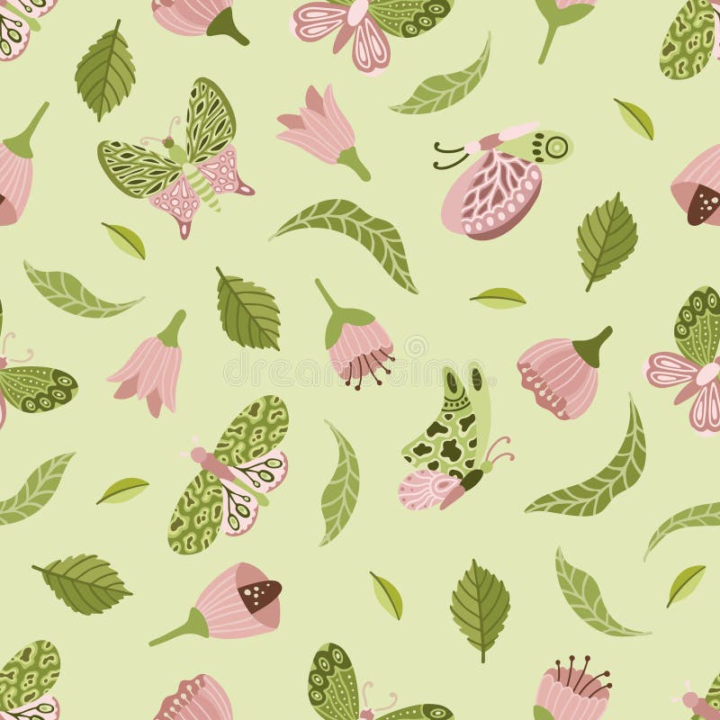 Vector Seamless Spring Pattern with Flowers, Bouquets, Plants Stock ...