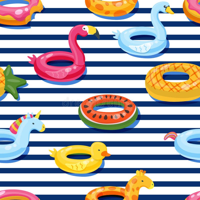Vector seamless swimming pool float rings pattern. Inflatable kids toys background. Design for summer textile print. vector illustration Vector seamless swimming pool float rings pattern. Inflatable kids toys background. Design for summer textile print. vector illustration