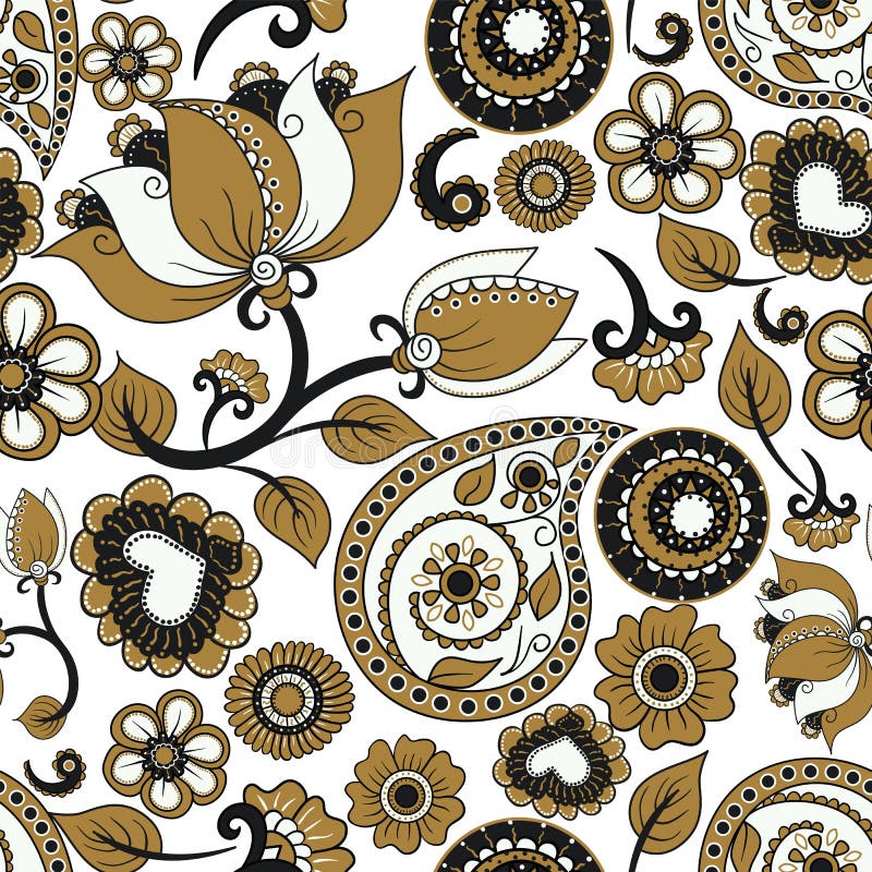Vector seamless texture. Ethnic indian kalamkari ornament. Floral paisley decorative pattern royalty free illustration Vector seamless texture. Ethnic indian kalamkari ornament. Floral paisley decorative pattern royalty free illustration