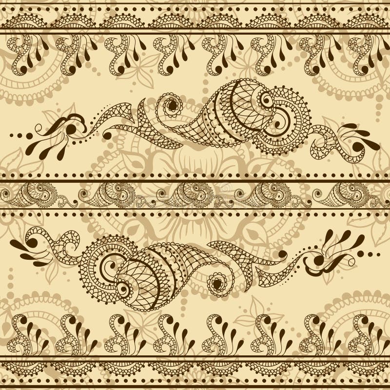 Indian Seamless Pattern, Design Elements - Mehndi Tattoo Style Stock ...