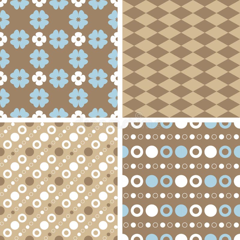 Vector seamless tiling patterns - blue and brown royalty free illustration