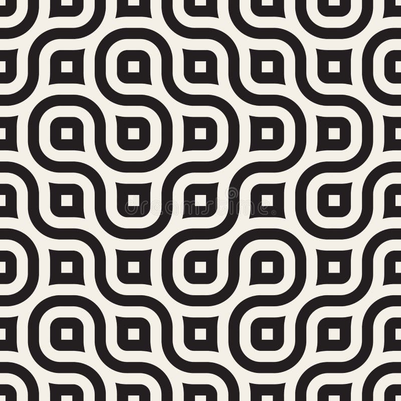 Vector Seamless Wavy Line Black and White Geometric Pattern Abstract Background