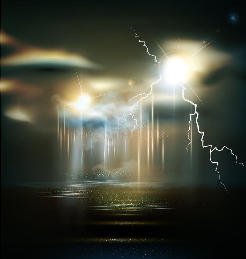 Vector seascape with storm, bad weather,thunderstorm