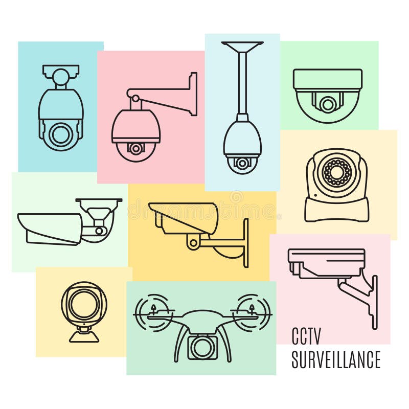 Vector security camera line icon set, flat design royalty free illustration Vector security camera line icon set, flat design royalty free illustration