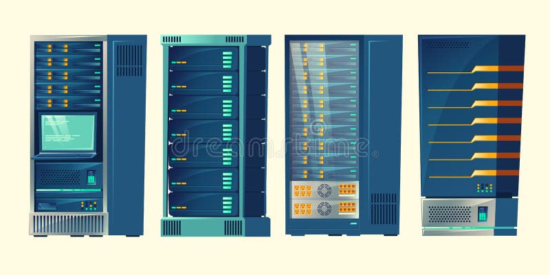 Vector server racks, database room, data center stock illustration