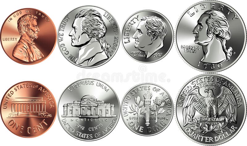 Vector Set of American money coins