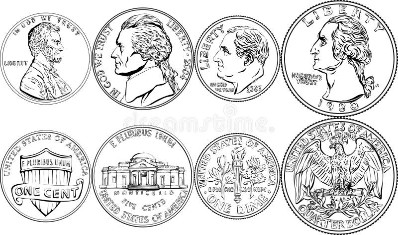 Vector Set of American money coins