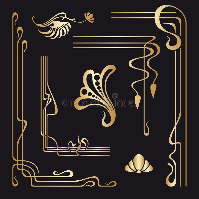 Vector set of art nouveau decorative elements.