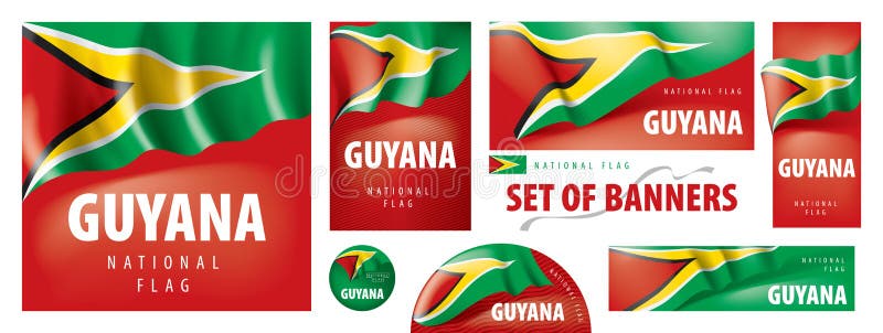 Vector set of banners with the national flag of the Guyana stock illustration