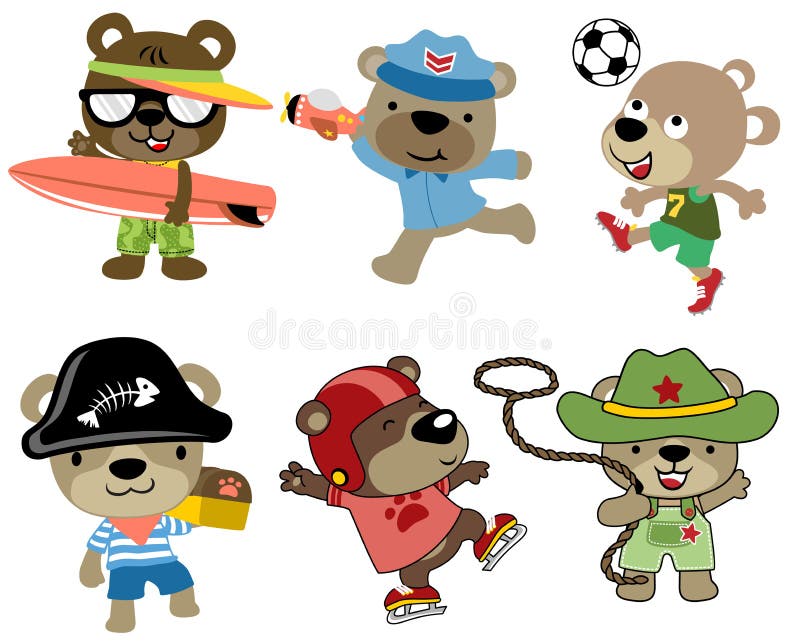 Vector Set of Bear Cartoon in Different Costume Stock Vector - Illustration  of cartoon, football: 261586136