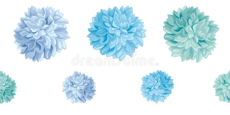 Vector Set of Blue Baby Boy Birthday Party Paper Pom Poms Set Horizontal Seamless Repeat Border Pattern. Great for