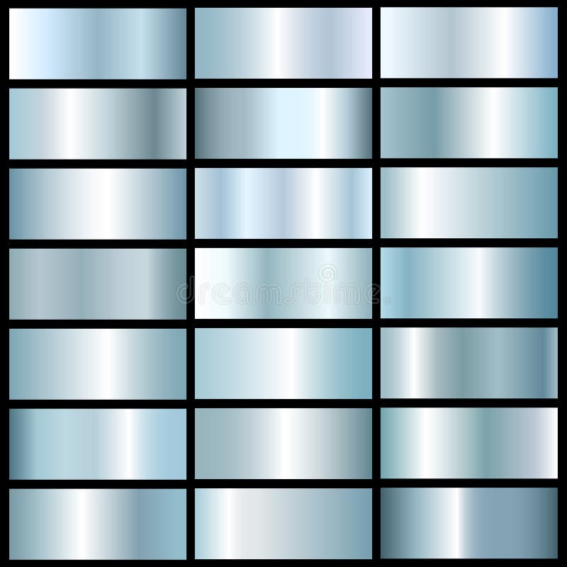 Vector collection of blue silver metall gradients