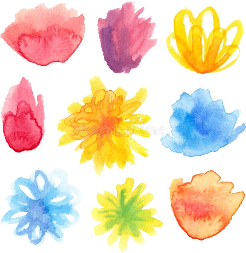 Vector set of bright watercolor floral blossoms