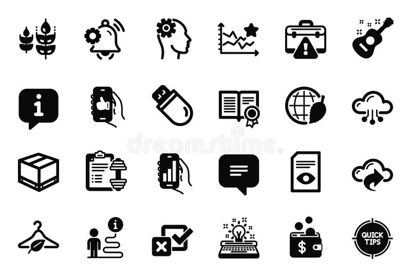 Vector Set of Business icons related to Gluten free, Usb stick and Engineering. Vector royalty free illustration