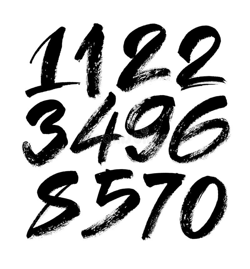 Vector Set of Calligraphic Acrylic or Ink Numbers Stock Vector
