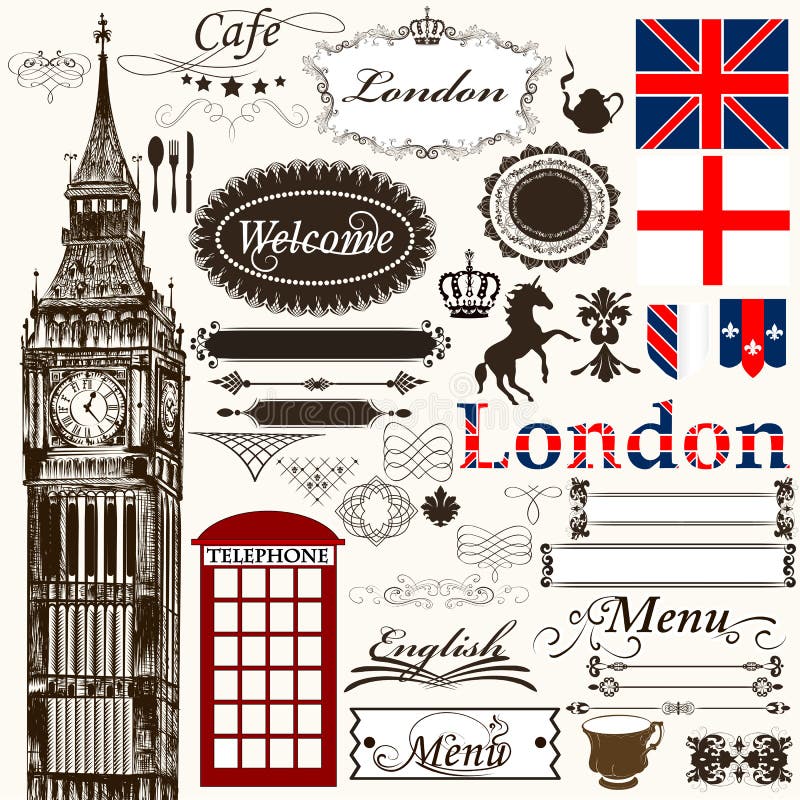 Calligraphic design elements and page decorations London theme