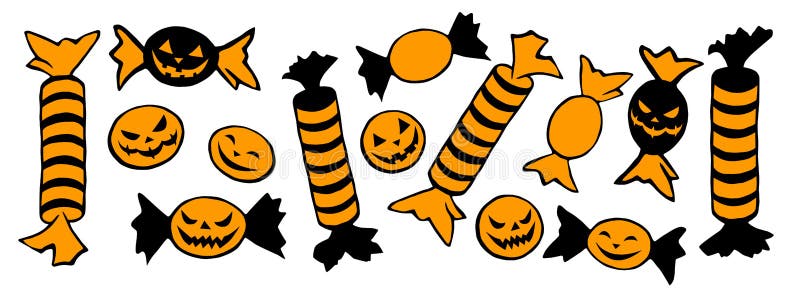 Vector Set of Candy in Different Wrappers in Halloween Style. Holiday