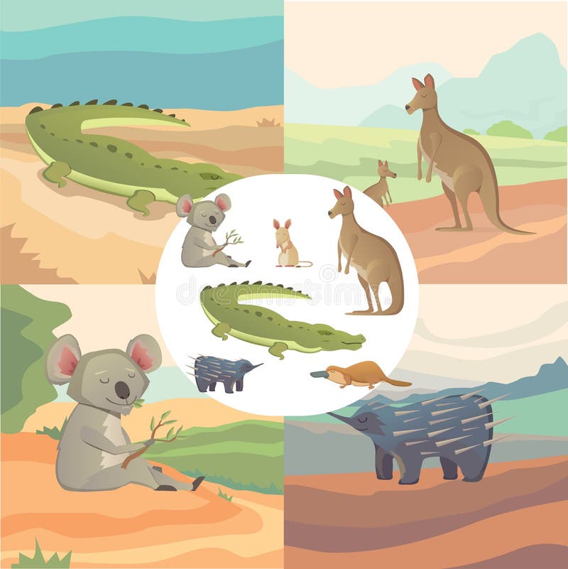 Download Vector Set Of Cartoon Australian Animals Isolated Stock Vector - Illustration of australian ...