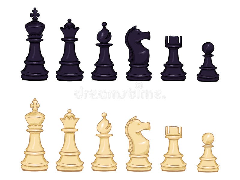 Vector Set of Cartoon Black and White Chess Pieces. Stock Vector ...