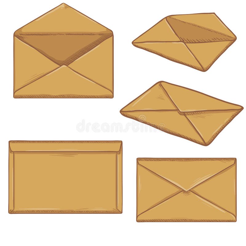 Vector Set of Cartoon Brown Envelopes. Stock Vector Illustration of