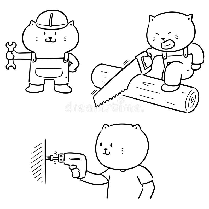 Vector Set of Cat Use Construction Tool Stock Vector Illustration of