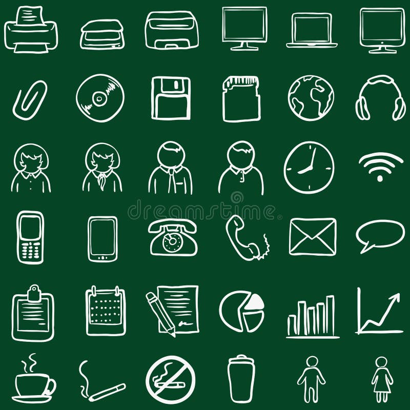 Vector Set of 36 Chalk Doodle Office Icons Stock Vector Illustration