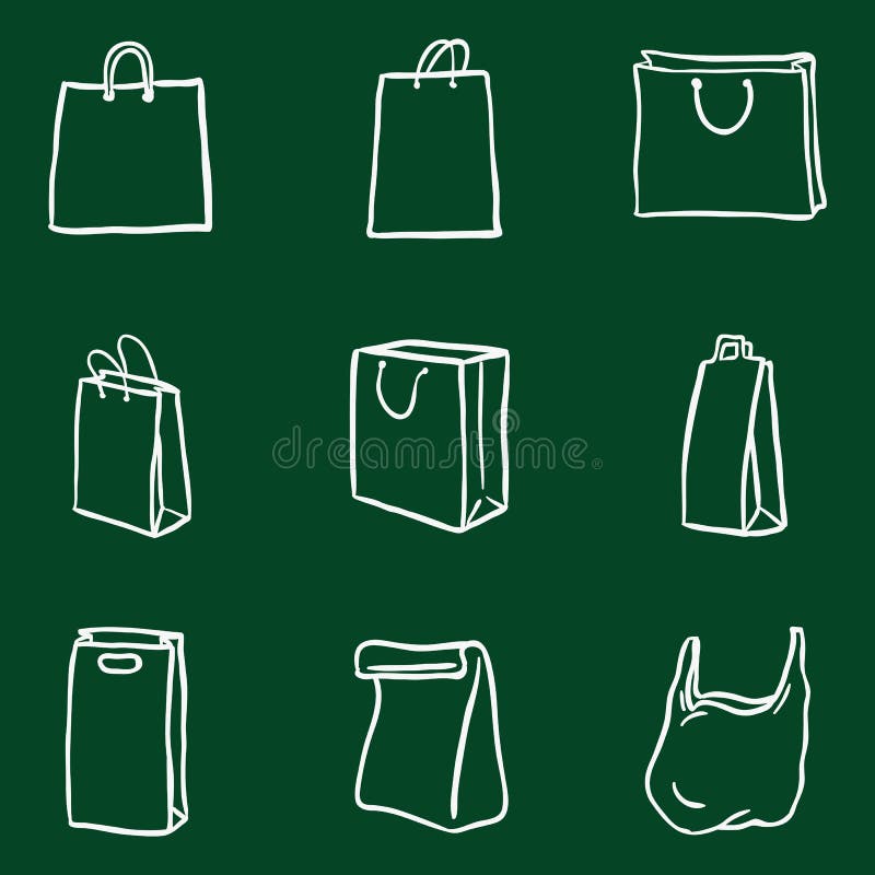 Vector Set of Chalk Doodle Shopping Bags Icons Stock Vector