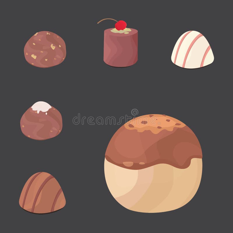 Vector set of chocolate candies. cartoon illustartion on dark background royalty free illustration Vector set of chocolate candies. cartoon illustartion on dark background royalty free illustration