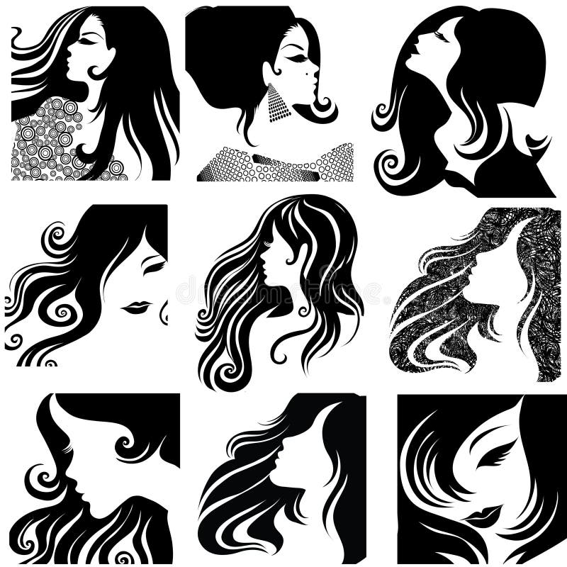 Vector set of closeup portraits of beautiful woman