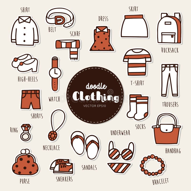 Vector Set of Clothing Icons. Doodle. Stock Vector - Illustration of ...