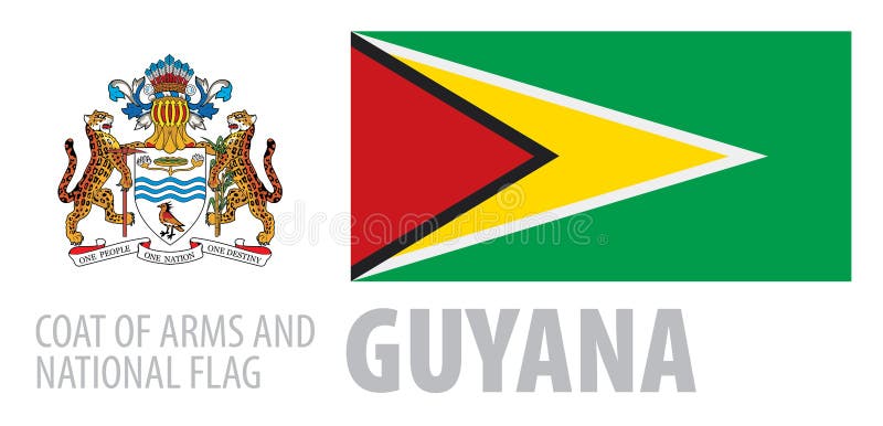Vector set of the coat of arms and national flag of Guyana stock illustration