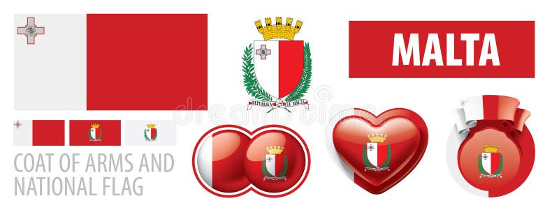 Vector set of the coat of arms and national flag of Malta. Flag malta vector vectors