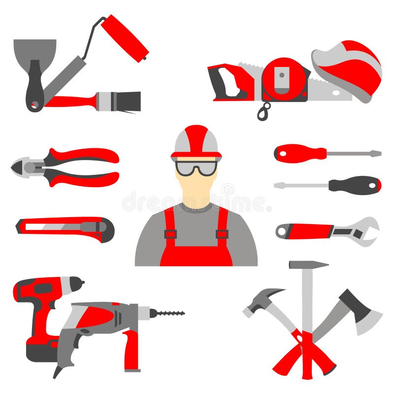 Vector Set Collection Icons Of Builder Equipment Illustration Stock